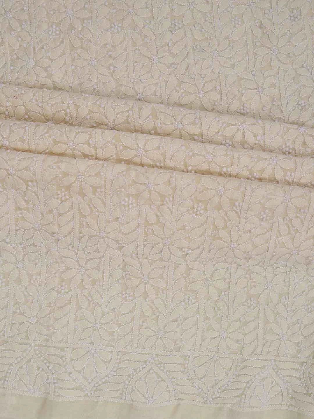 Ada Hand Embroidered Light Fawn Chanderi Lucknowi Chikankari Unstitched Kurta Dupatta Set 01A84042