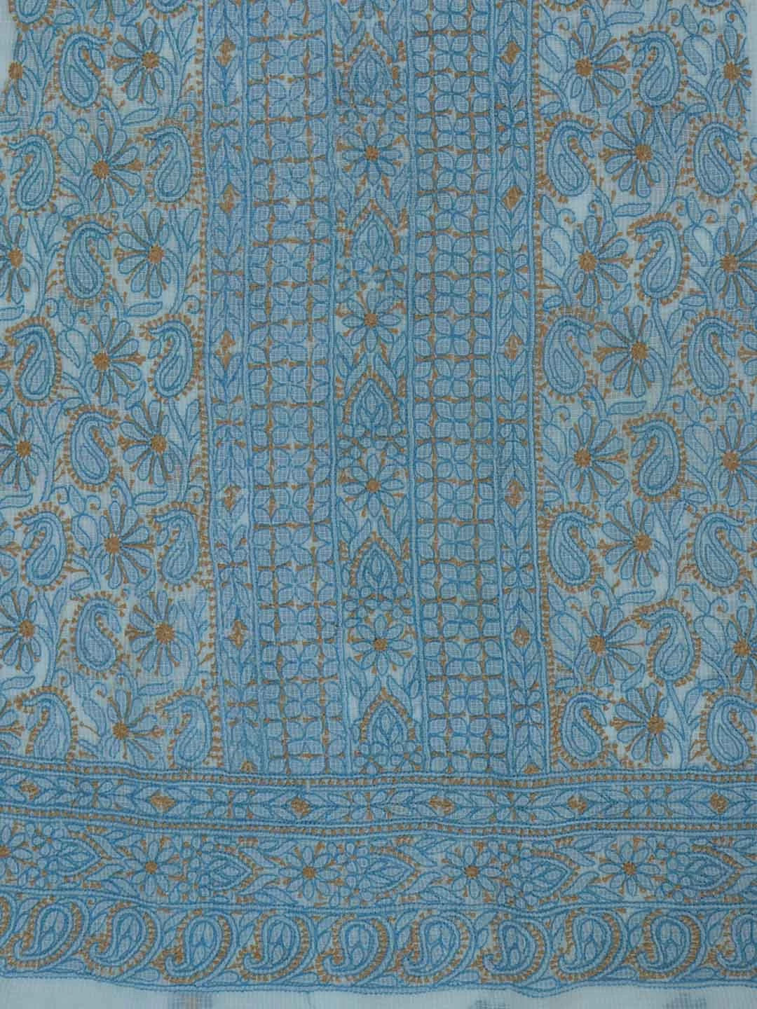 Ada Hand Embroidered Sky Blue Kota Lucknowi Chikankari Unstitched Kurta Dupatta Set 01A219585
