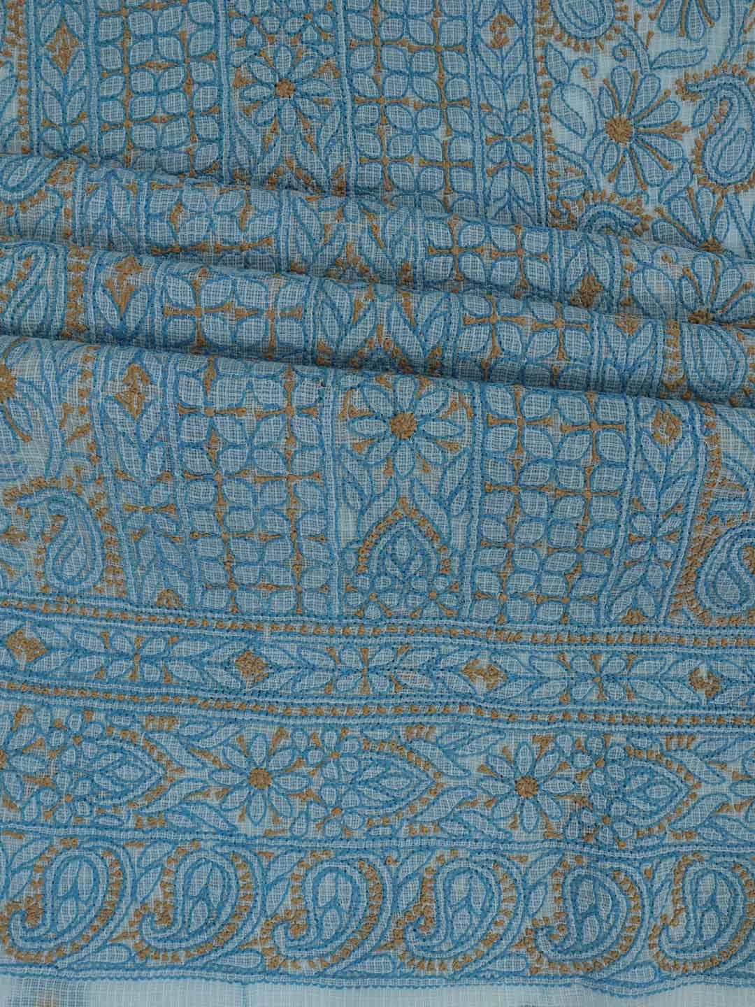 Ada Hand Embroidered Sky Blue Kota Lucknowi Chikankari Unstitched Kurta Dupatta Set 01A219585