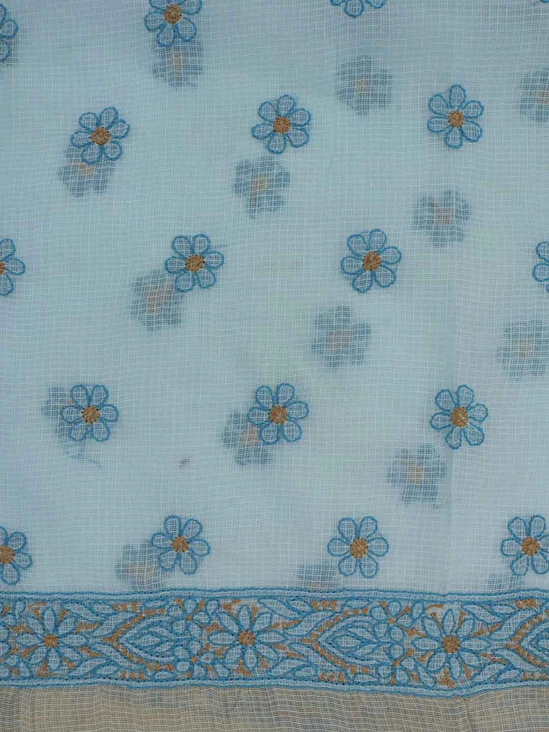 Ada Hand Embroidered Sky Blue Kota Lucknowi Chikankari Unstitched Kurta Dupatta Set 01A219585