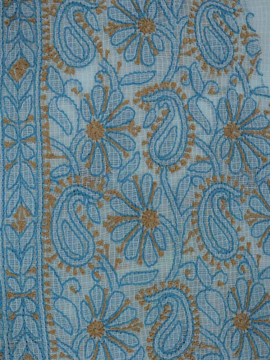 Ada Hand Embroidered Sky Blue Kota Lucknowi Chikankari Unstitched Kurta Dupatta Set 01A219585