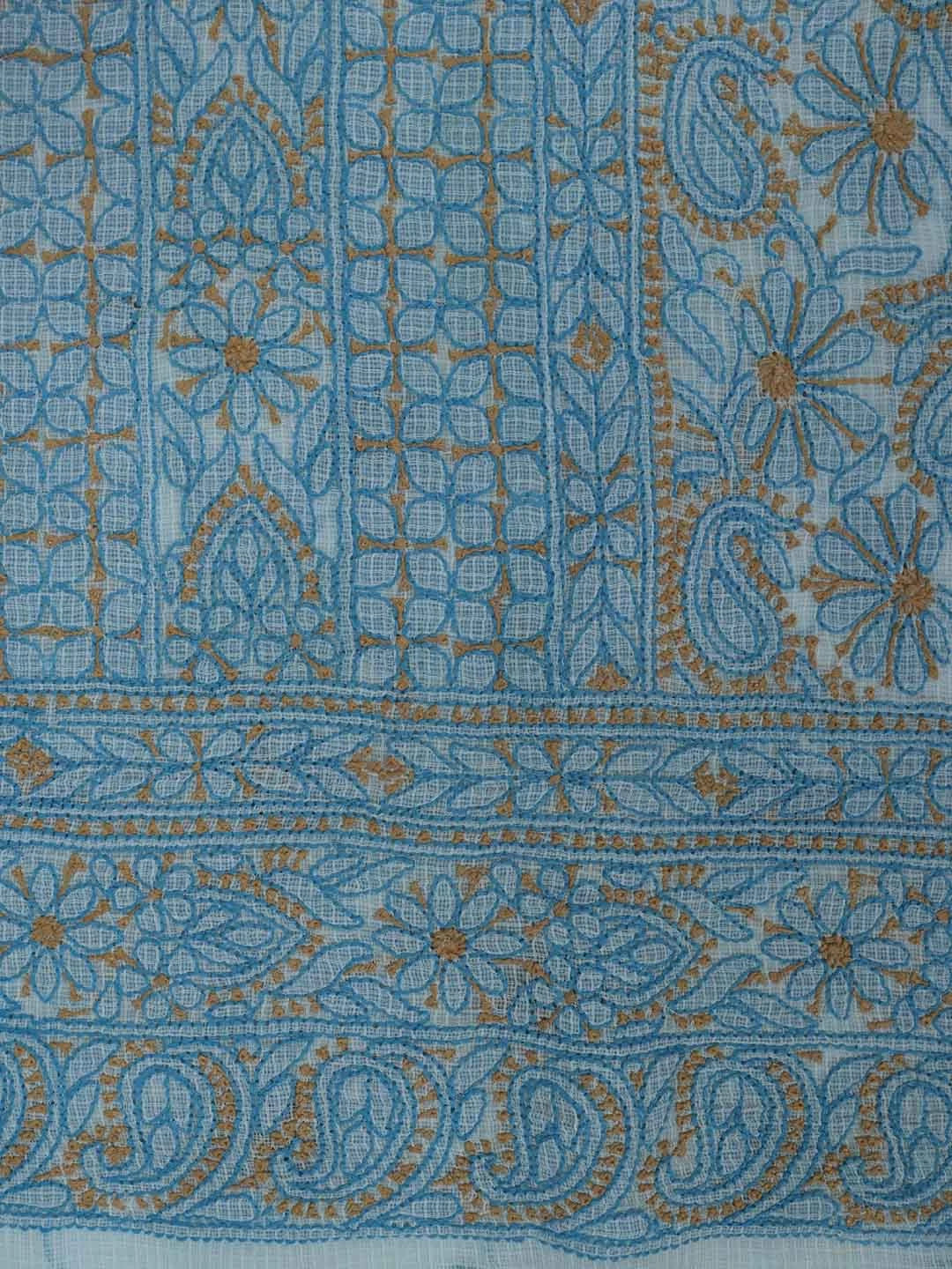 Ada Hand Embroidered Sky Blue Kota Lucknowi Chikankari Unstitched Kurta Dupatta Set 01A219585