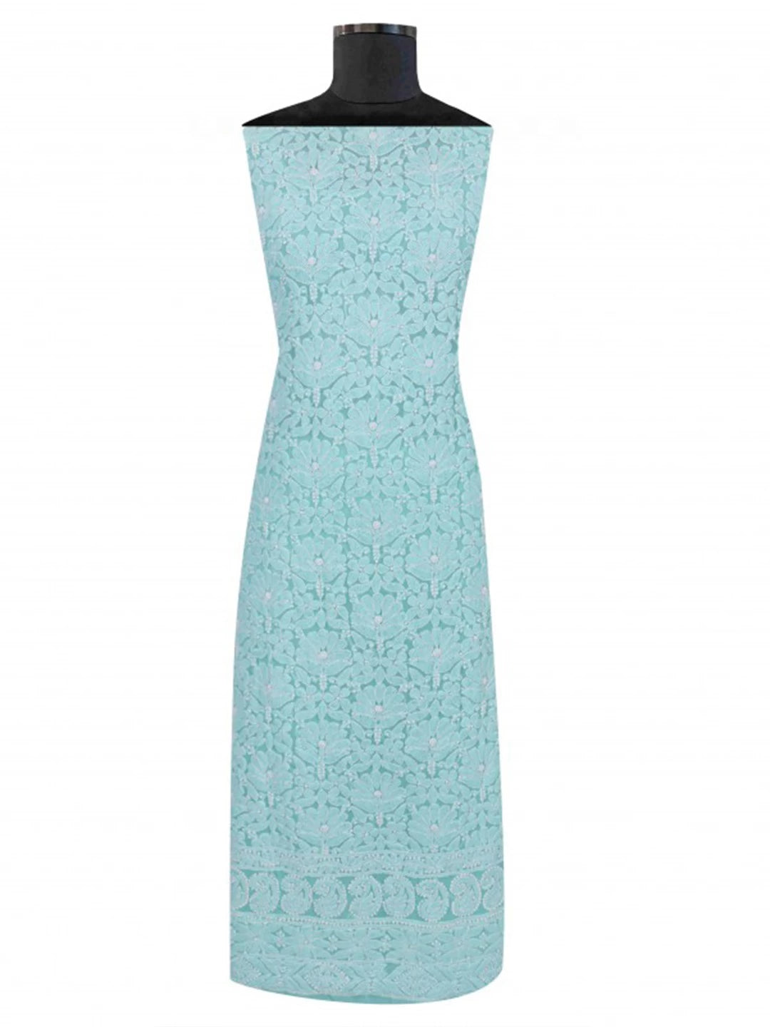Ada Hand Embroidered Sea Green Georgette Lucknowi Chikankari Unstitched Kurta dupatta Set 01A204234
