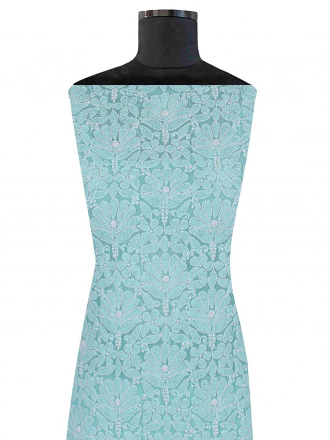Ada Hand Embroidered Sea Green Georgette Lucknowi Chikankari Unstitched Kurta dupatta Set 01A204234