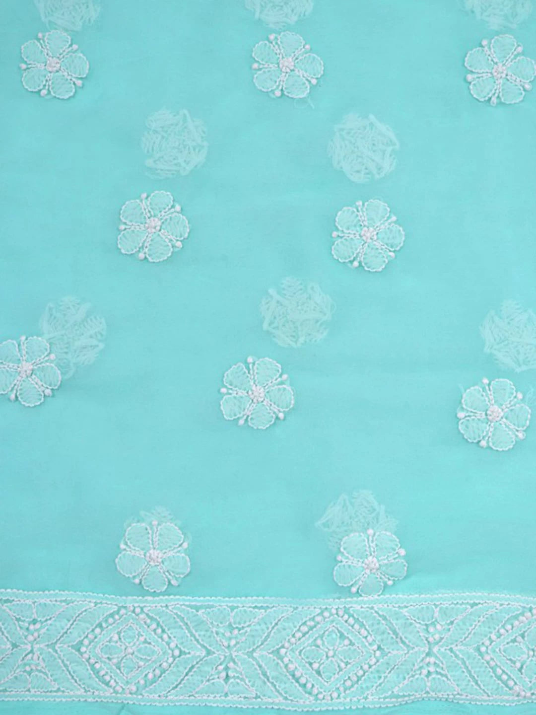 Ada Hand Embroidered Sea Green Georgette Lucknowi Chikankari Unstitched Kurta dupatta Set 01A204234