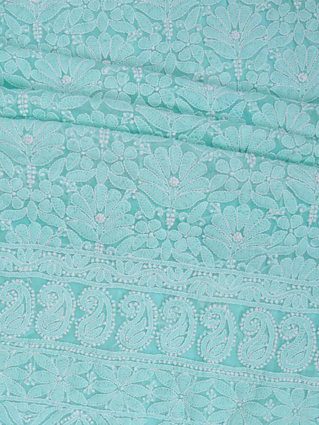 Ada Hand Embroidered Sea Green Georgette Lucknowi Chikankari Unstitched Kurta dupatta Set 01A204234