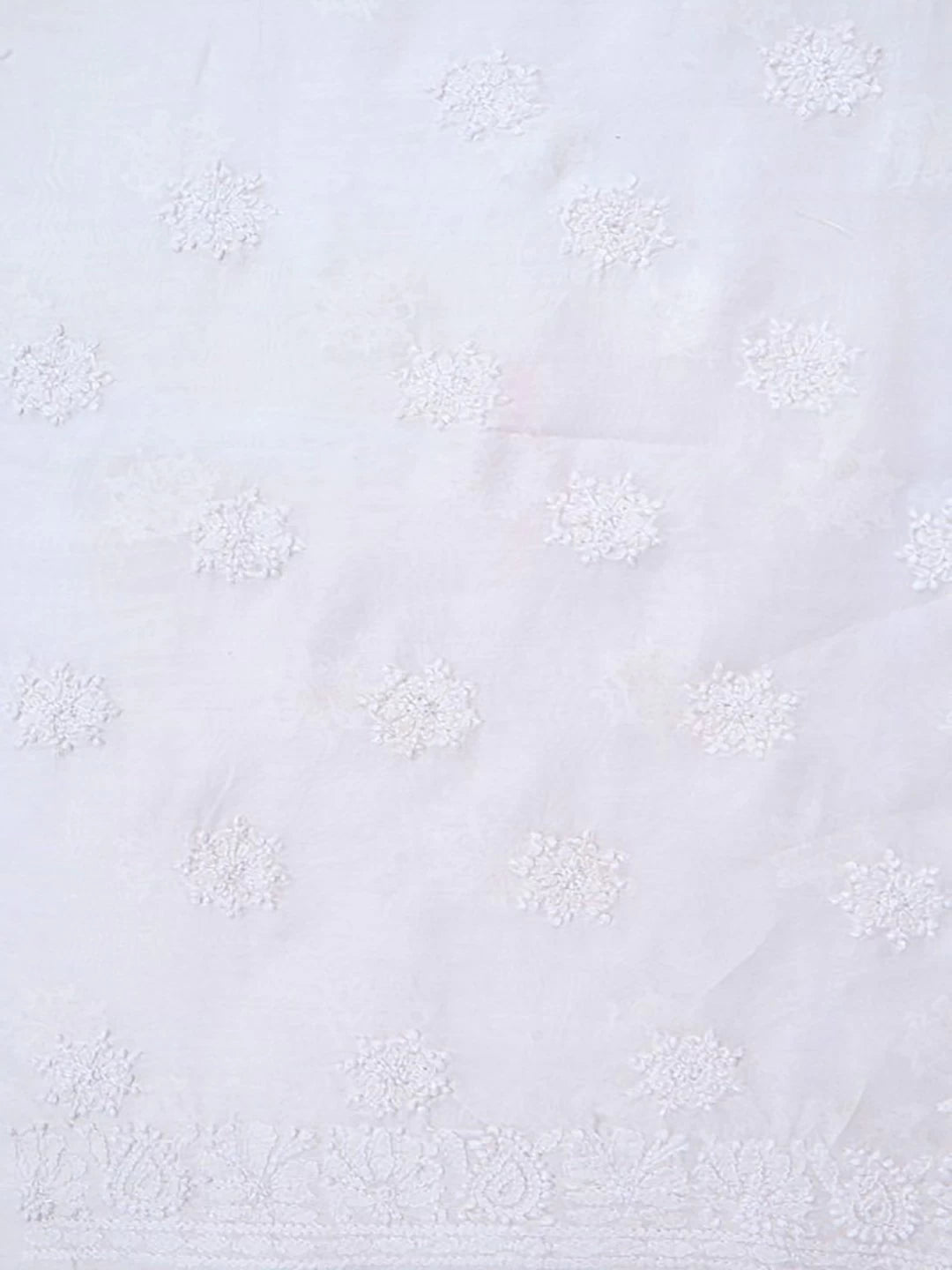 Ada Hand Embroidered White Chanderi Lucknowi Chikankari Unstitched Kurta Dupatta Set A594193