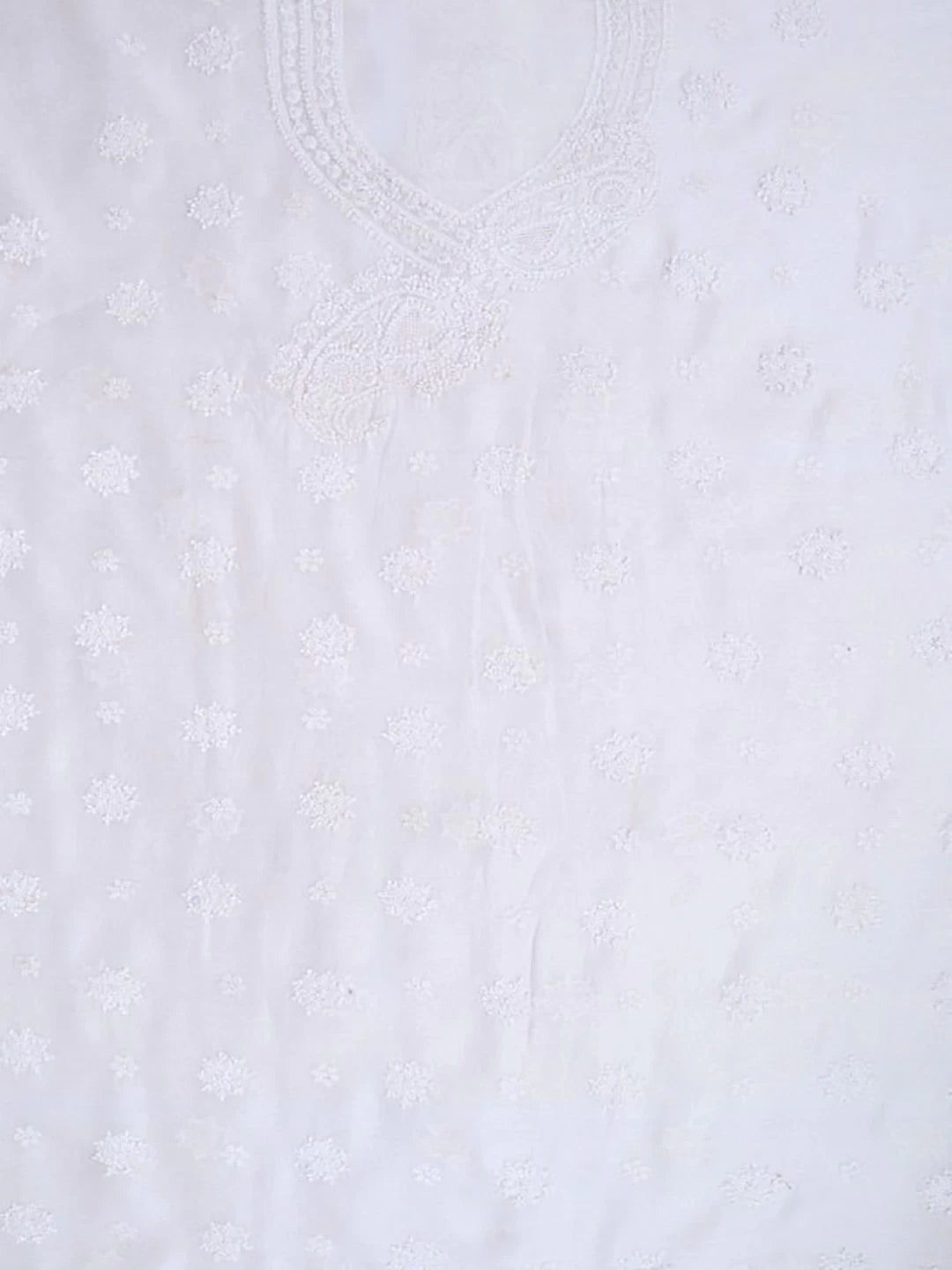 Ada Hand Embroidered White Chanderi Lucknowi Chikankari Unstitched Kurta Dupatta Set A594193