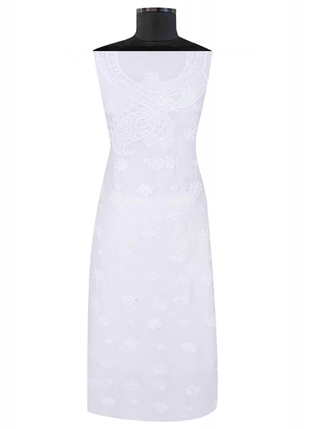 Ada Hand Embroidered White Chanderi Lucknowi Chikankari Unstitched Kurta Dupatta Set A594193