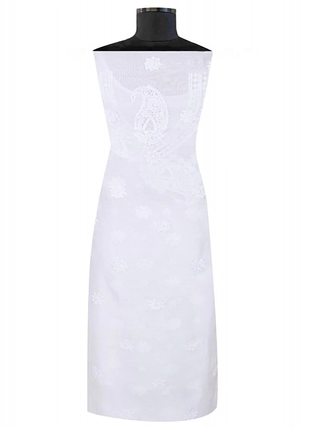 Ada Hand Embroidered White Chanderi Lucknowi Chikankari Unstitched Kurta Dupatta Set A594193