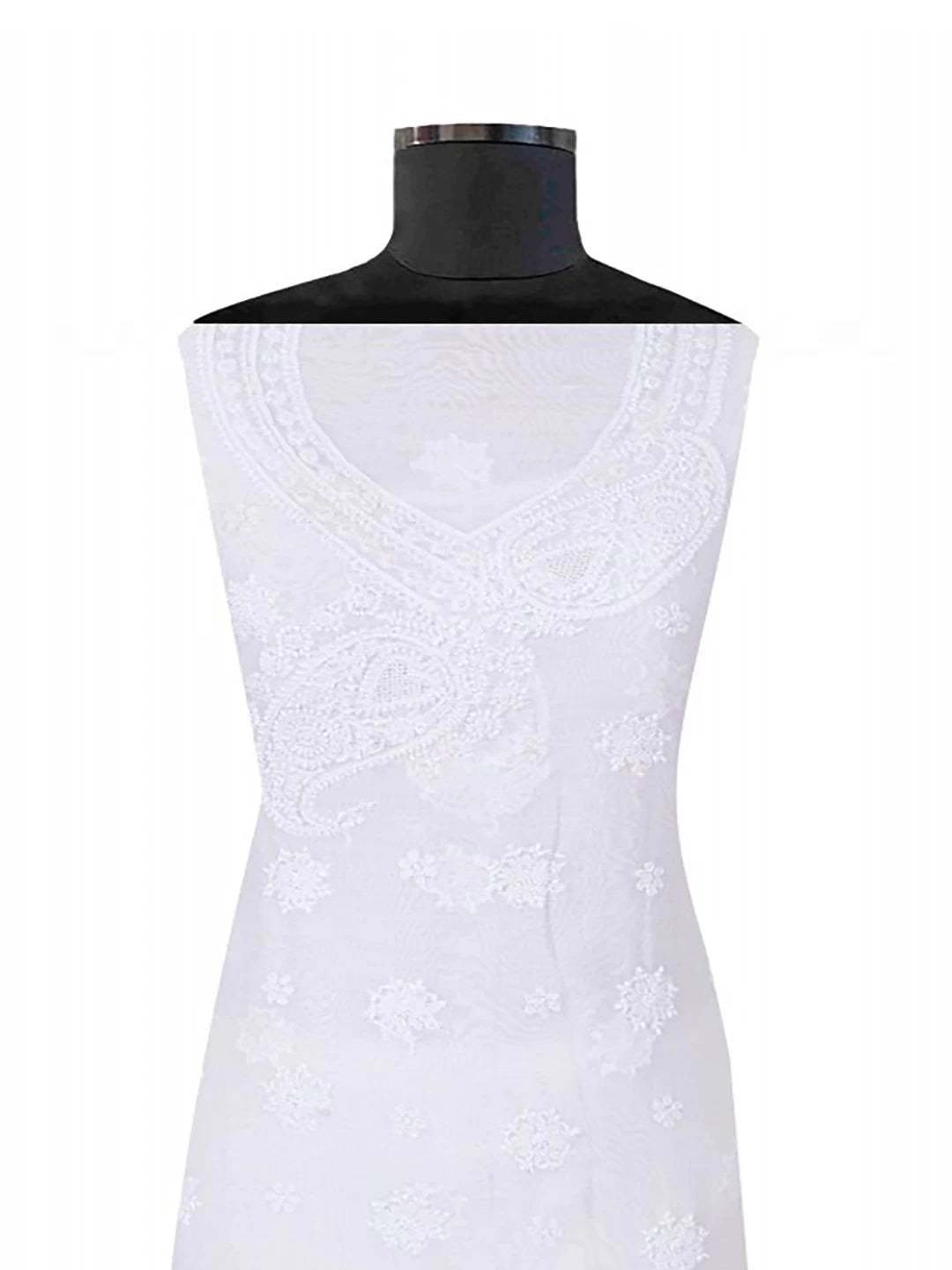 Ada Hand Embroidered White Chanderi Lucknowi Chikankari Unstitched Kurta Dupatta Set A594193
