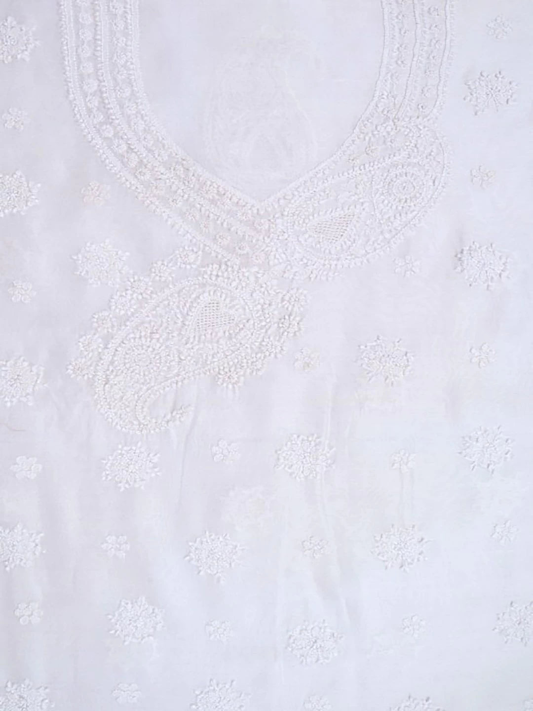 Ada Hand Embroidered White Chanderi Lucknowi Chikankari Unstitched Kurta Dupatta Set A594193
