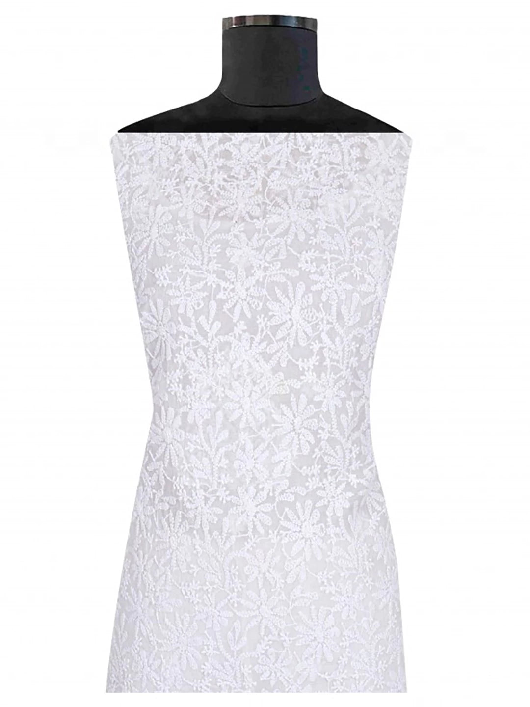 Ada Hand Embroidered White Kota Lucknowi Chikankari Unstitched Kurta Dupatta Set 01A184382