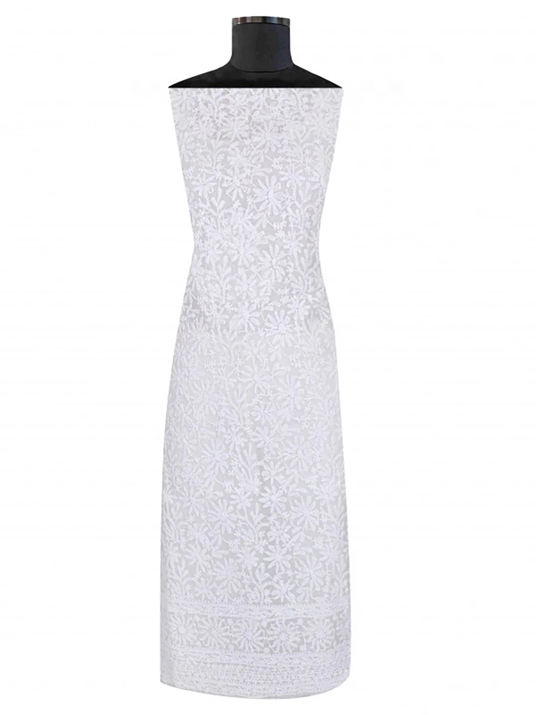 Ada Hand Embroidered White Kota Lucknowi Chikankari Unstitched Kurta Dupatta Set 01A184382