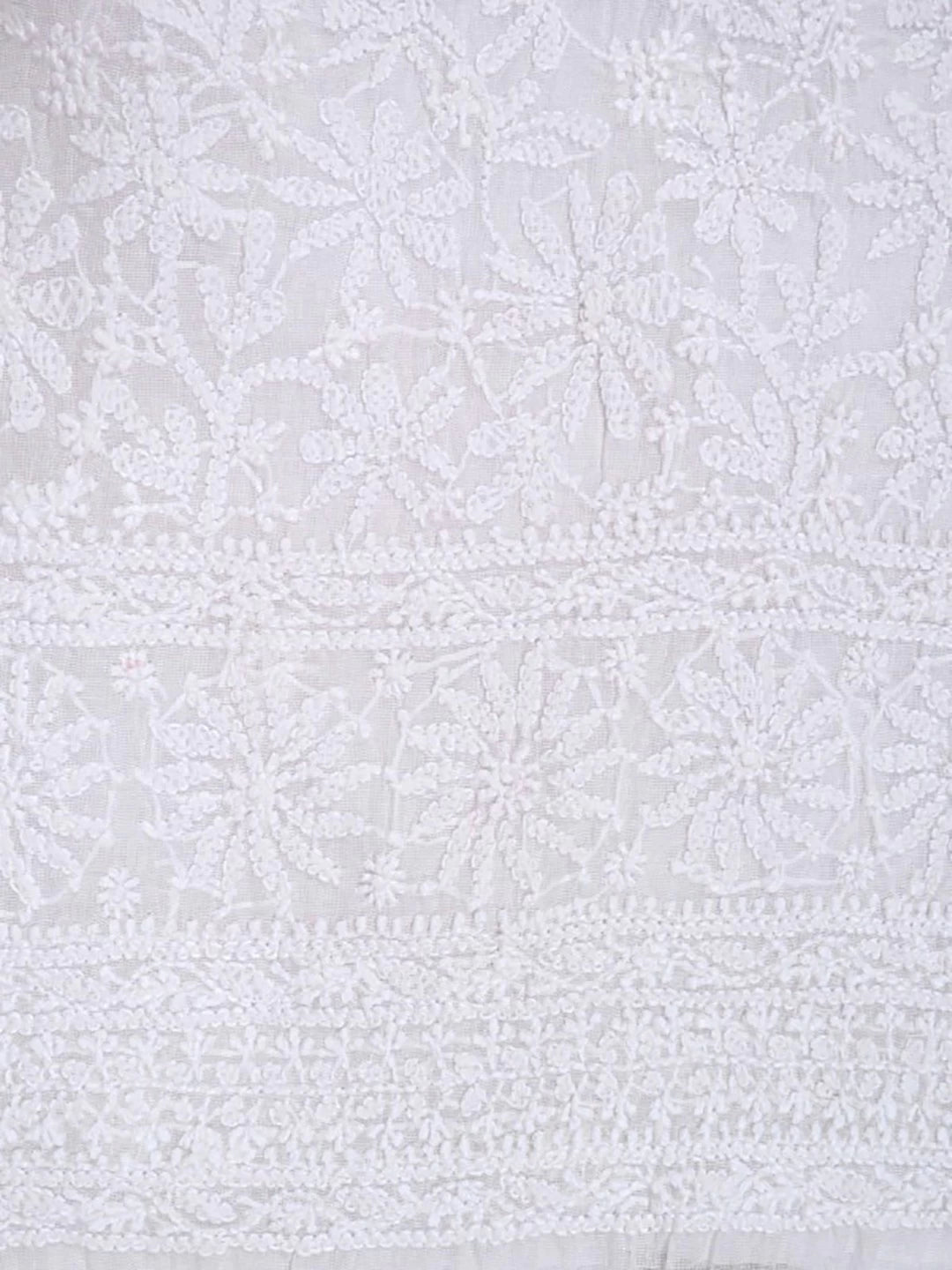 Ada Hand Embroidered White Kota Lucknowi Chikankari Unstitched Kurta Dupatta Set 01A184382