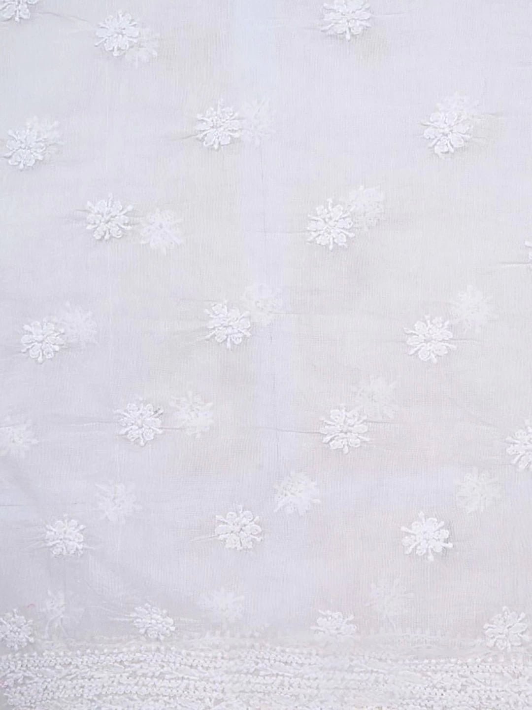 Ada Hand Embroidered White Kota Lucknowi Chikankari Unstitched Kurta Dupatta Set 01A184382