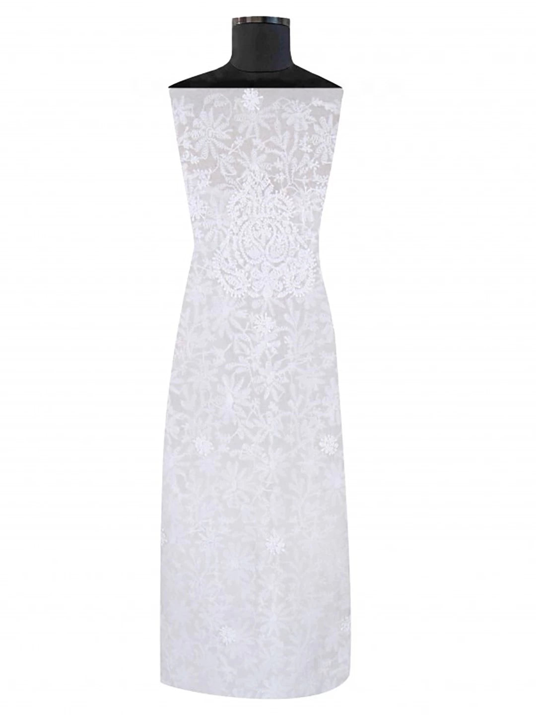 Ada Hand Embroidered White Kota Lucknowi Chikankari Unstitched Kurta Dupatta Set 01A184382