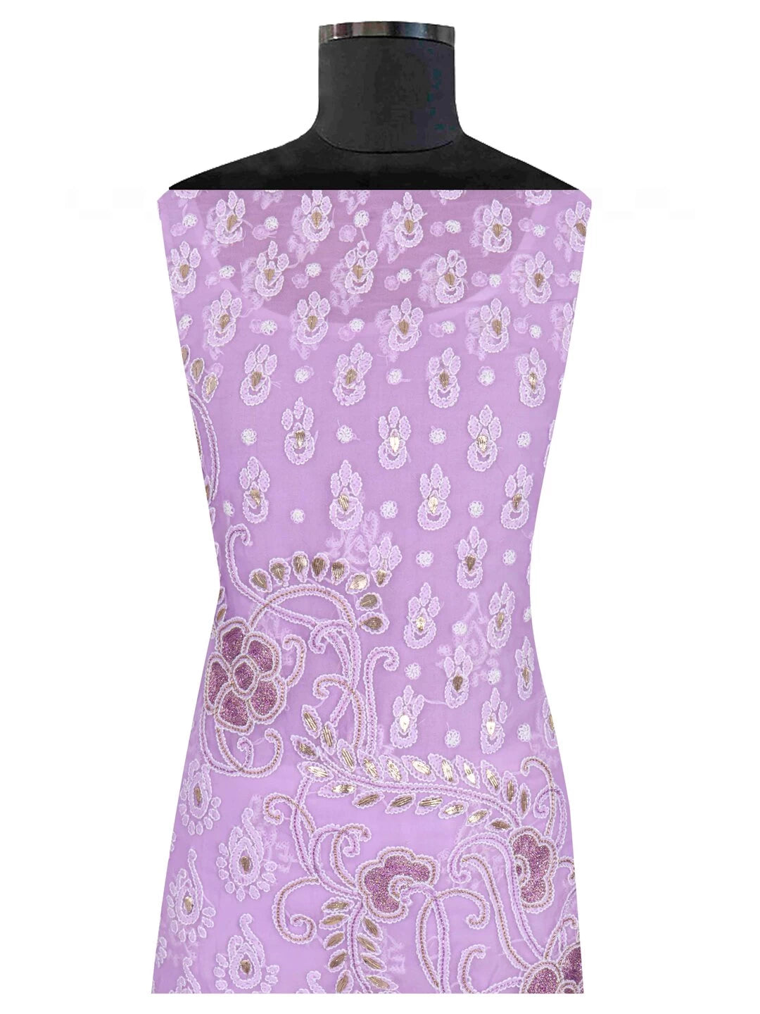 Ada Hand Embroidered Mauve Georgette Lucknowi Chikankari Unstitched Kurta Dupatta Set With Gota Patti Work 01A184259