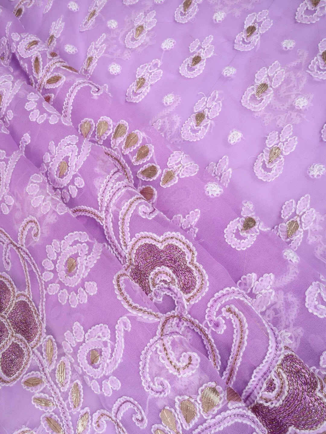 Ada Hand Embroidered Mauve Georgette Lucknowi Chikankari Unstitched Kurta Dupatta Set With Gota Patti Work 01A184259
