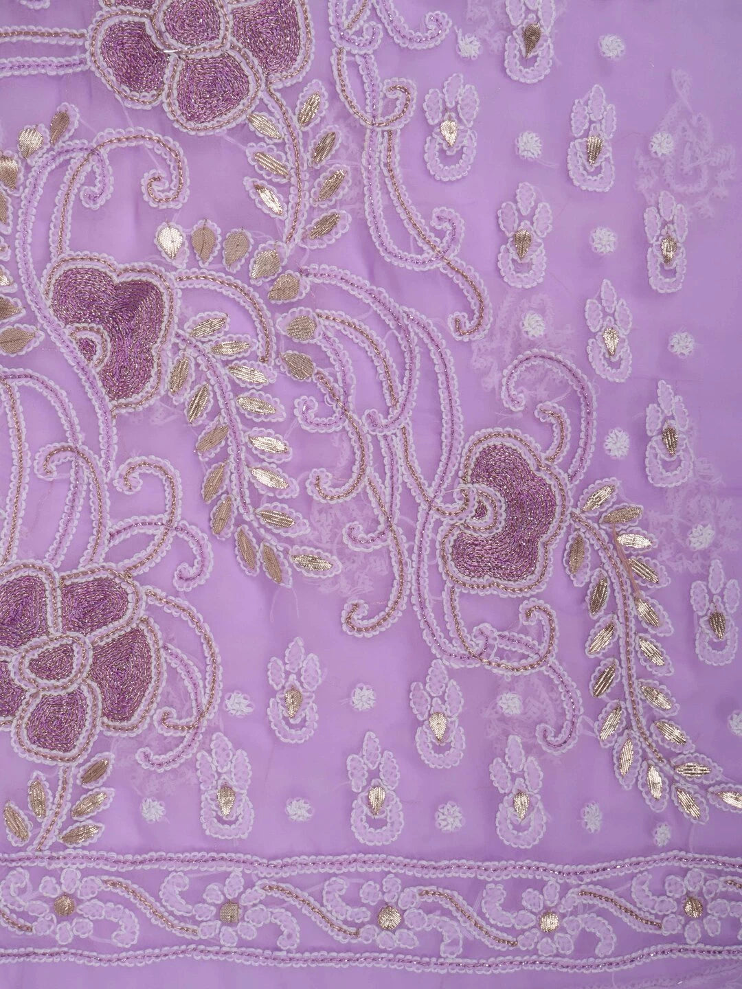 Ada Hand Embroidered Mauve Georgette Lucknowi Chikankari Unstitched Kurta Dupatta Set With Gota Patti Work 01A184259