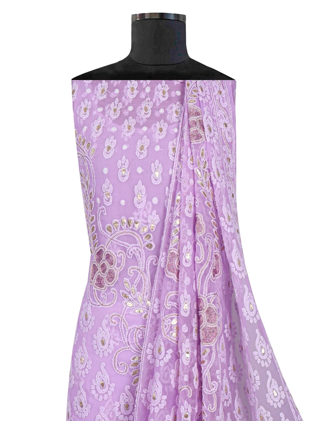 Ada Hand Embroidered Mauve Georgette Lucknowi Chikankari Unstitched Kurta Dupatta Set With Gota Patti Work 01A184259