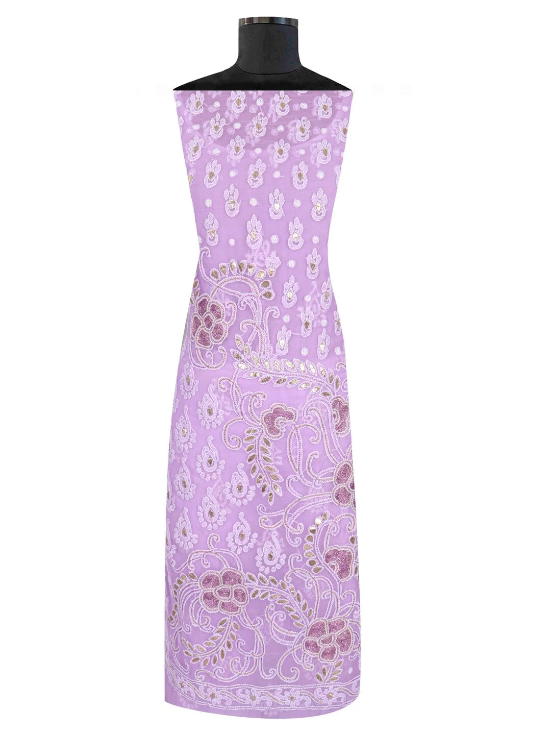 Ada Hand Embroidered Mauve Georgette Lucknowi Chikankari Unstitched Kurta Dupatta Set With Gota Patti Work 01A184259