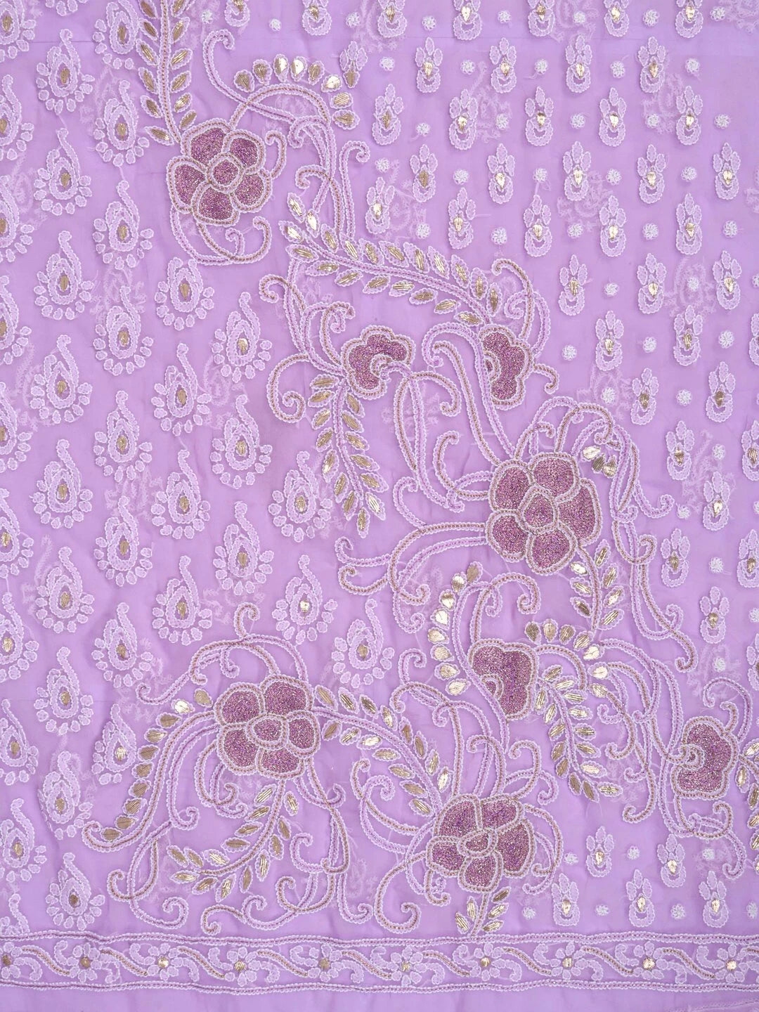 Ada Hand Embroidered Mauve Georgette Lucknowi Chikankari Unstitched Kurta Dupatta Set With Gota Patti Work 01A184259