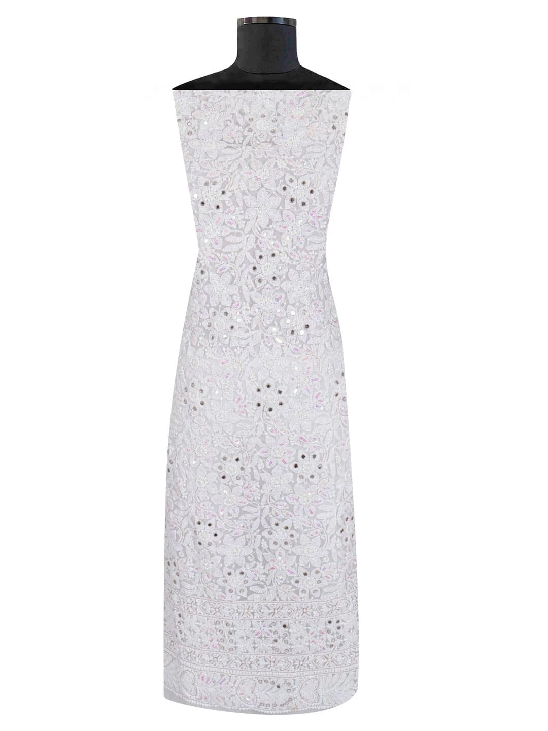 Ada Hand Embroidered White Georgette Lucknowi Chikankari Unstitched Kurta Dupatta Set With Sequinned Work 01A184257