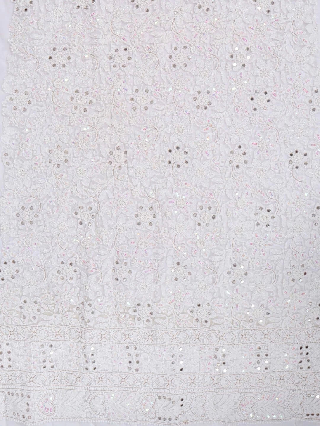 Ada Hand Embroidered White Georgette Lucknowi Chikankari Unstitched Kurta Dupatta Set With Sequinned Work 01A184257