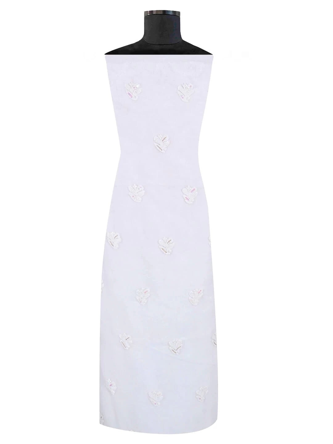 Ada Hand Embroidered White Georgette Lucknowi Chikankari Unstitched Kurta Dupatta Set With Sequinned Work 01A184257