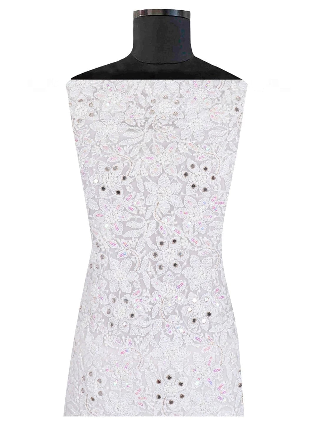 Ada Hand Embroidered White Georgette Lucknowi Chikankari Unstitched Kurta Dupatta Set With Sequinned Work 01A184257