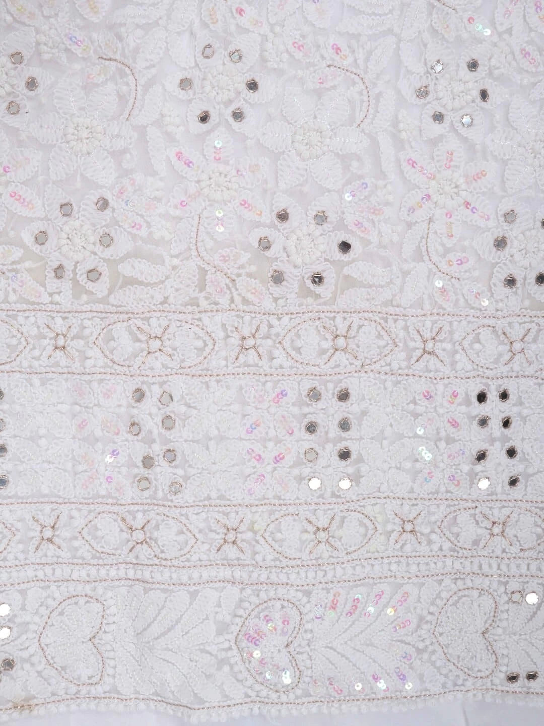 Ada Hand Embroidered White Georgette Lucknowi Chikankari Unstitched Kurta Dupatta Set With Sequinned Work 01A184257