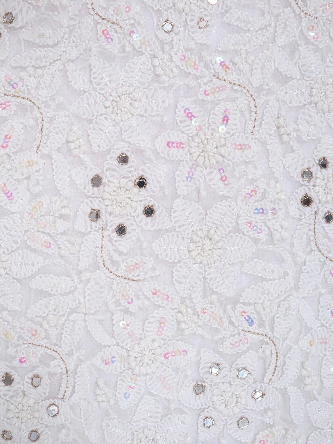 Ada Hand Embroidered White Georgette Lucknowi Chikankari Unstitched Kurta Dupatta Set With Sequinned Work 01A184257