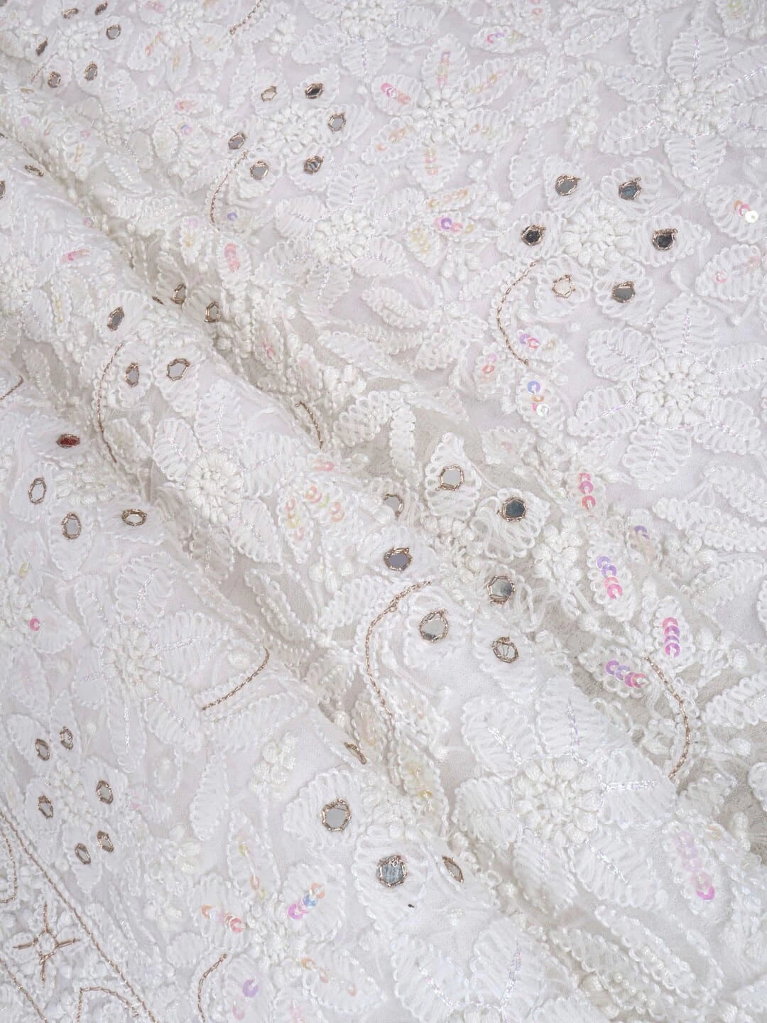 Ada Hand Embroidered White Georgette Lucknowi Chikankari Unstitched Kurta Dupatta Set With Sequinned Work 01A184257