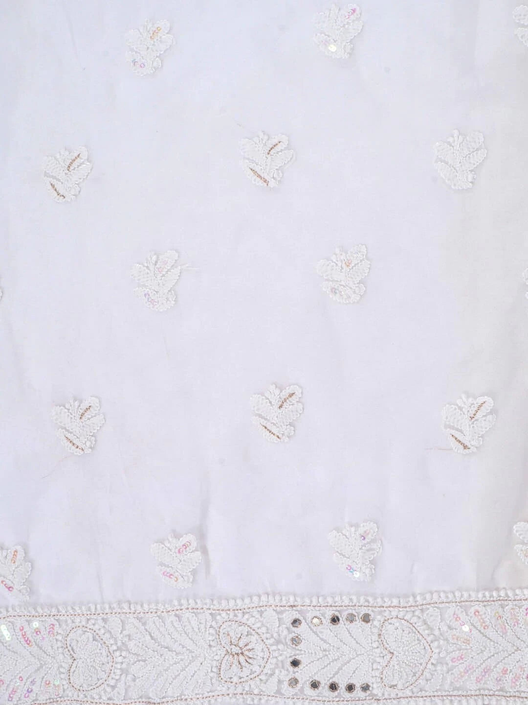 Ada Hand Embroidered White Georgette Lucknowi Chikankari Unstitched Kurta Dupatta Set With Sequinned Work 01A184257