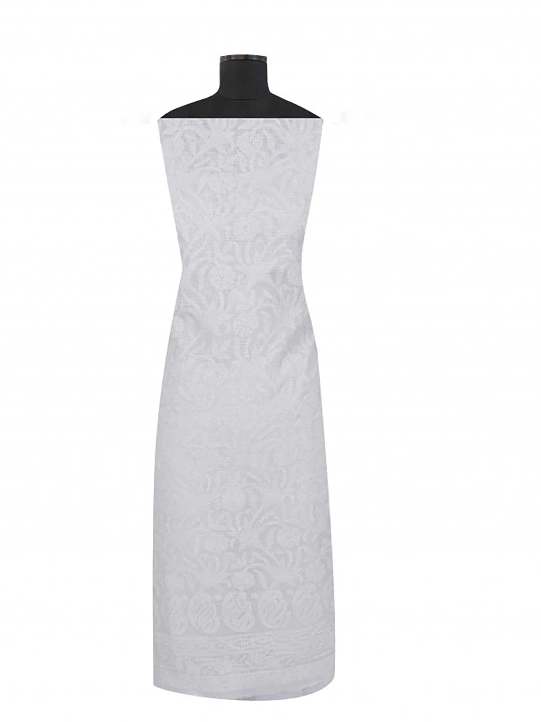 Ada Hand Embroidered White Kota Lucknowi Chikankari Unstitched Kurta Dupatta Set 01A213297
