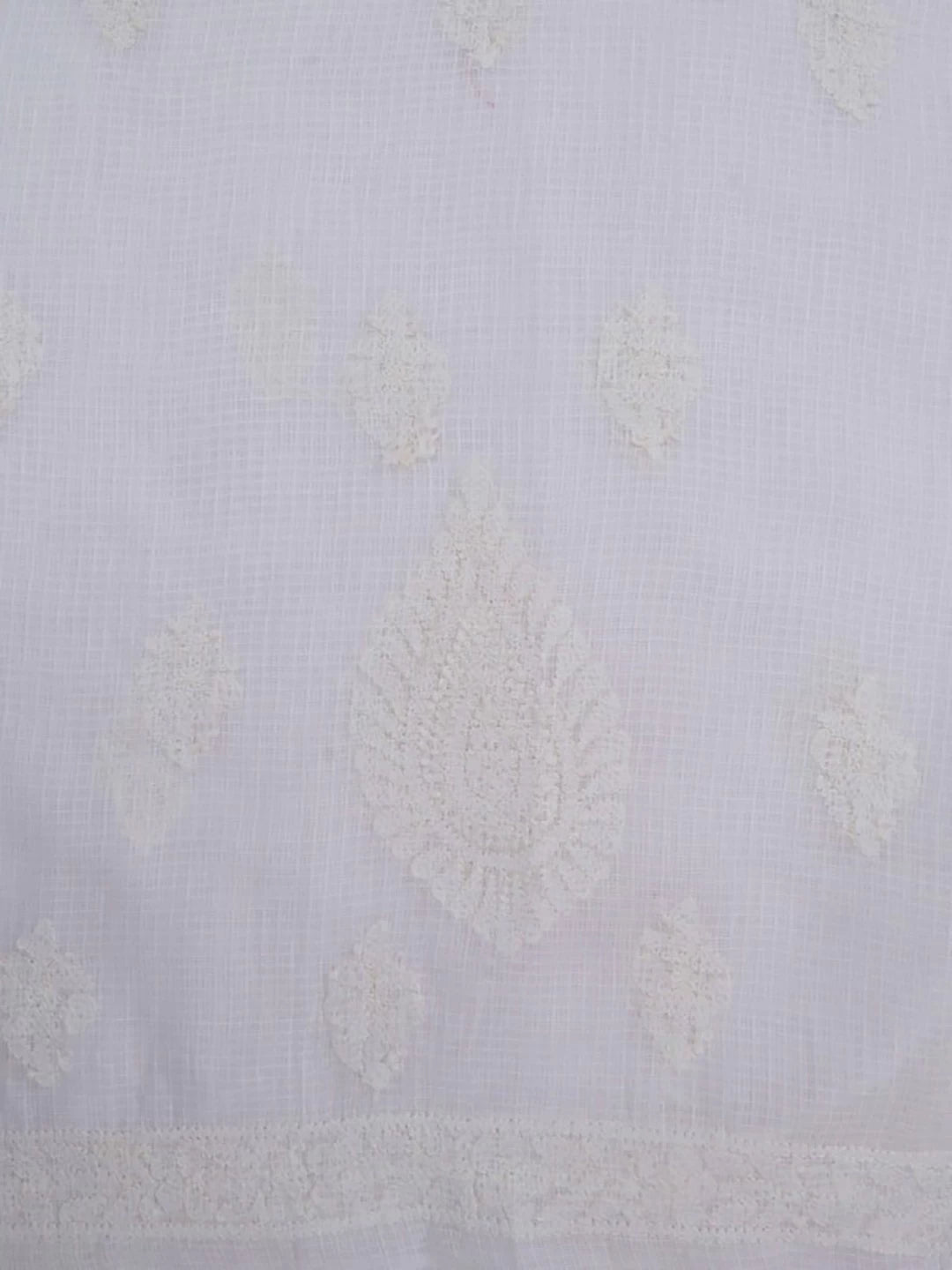 Ada Hand Embroidered White Kota Lucknowi Chikankari Unstitched Kurta Dupatta Set 01A213297
