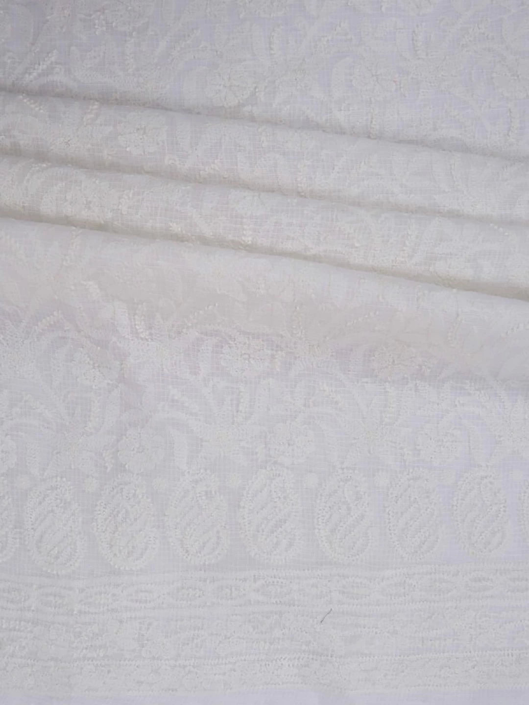 Ada Hand Embroidered White Kota Lucknowi Chikankari Unstitched Kurta Dupatta Set 01A213297