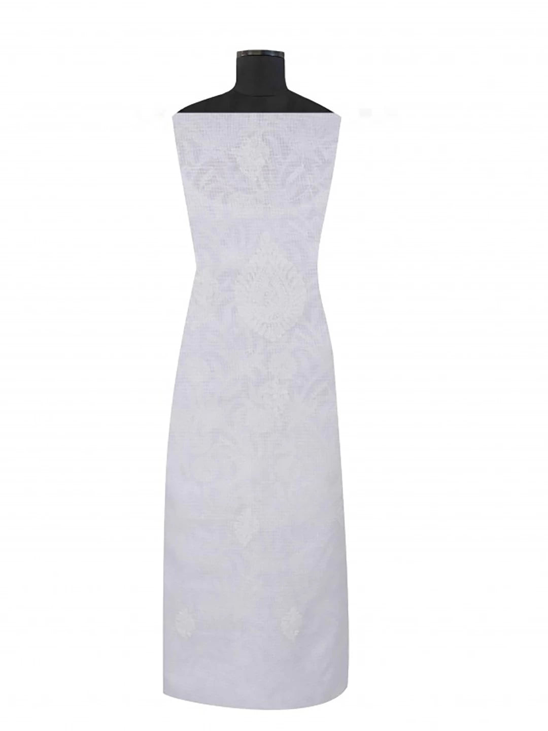 Ada Hand Embroidered White Kota Lucknowi Chikankari Unstitched Kurta Dupatta Set 01A213297
