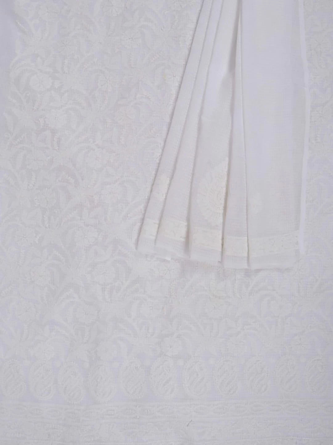 Ada Hand Embroidered White Kota Lucknowi Chikankari Unstitched Kurta Dupatta Set 01A213297