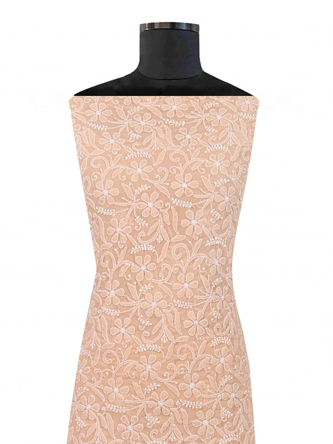 Ada Hand Embroidered Dark Fawn Georgette Lucknowi Chikankari Unstitched Kurta Dupatta Set 01A170188