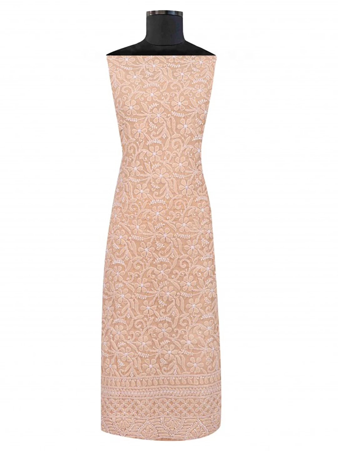 Ada Hand Embroidered Dark Fawn Georgette Lucknowi Chikankari Unstitched Kurta Dupatta Set 01A170188