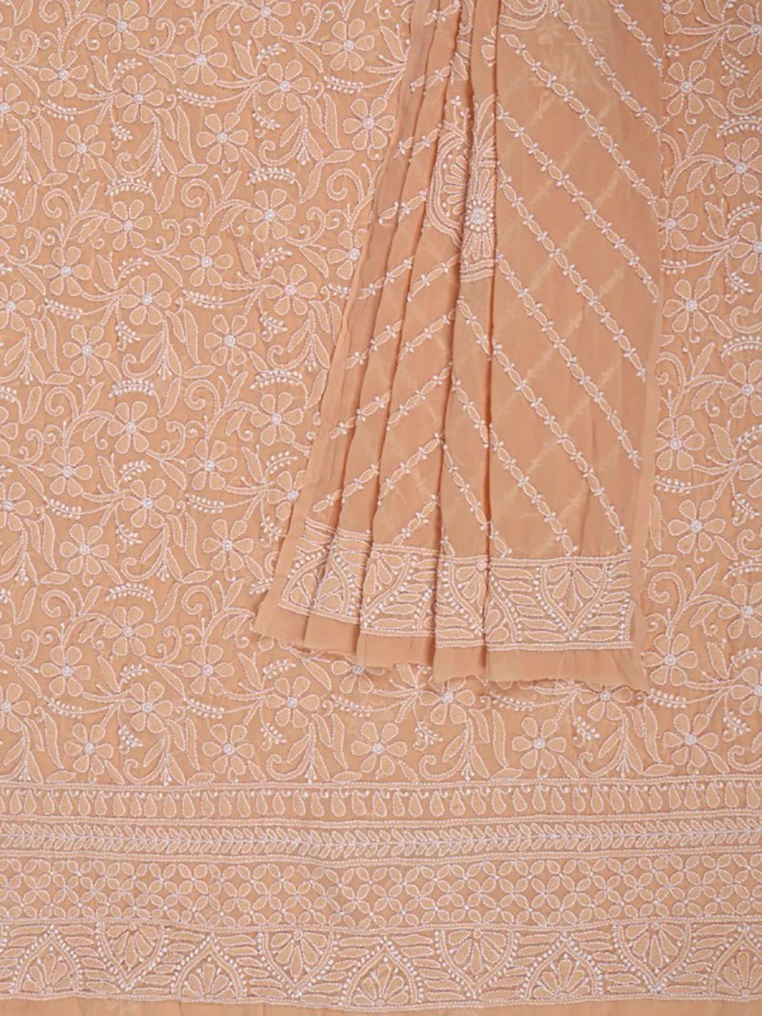 Ada Hand Embroidered Dark Fawn Georgette Lucknowi Chikankari Unstitched Kurta Dupatta Set 01A170188