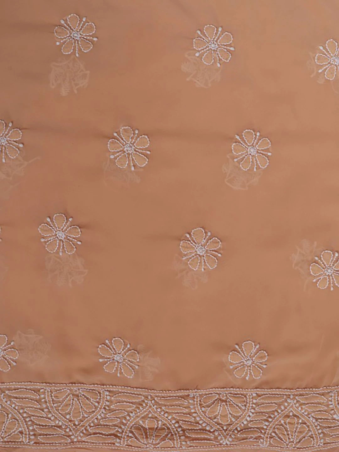 Ada Hand Embroidered Dark Fawn Georgette Lucknowi Chikankari Unstitched Kurta Dupatta Set 01A170188