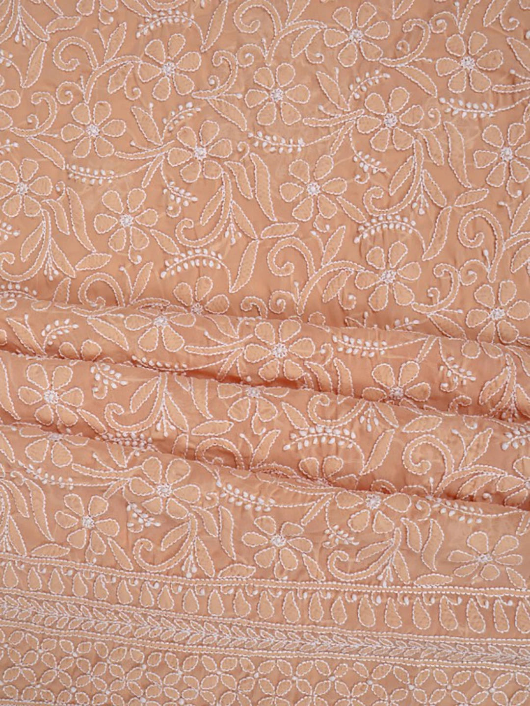 Ada Hand Embroidered Dark Fawn Georgette Lucknowi Chikankari Unstitched Kurta Dupatta Set 01A170188