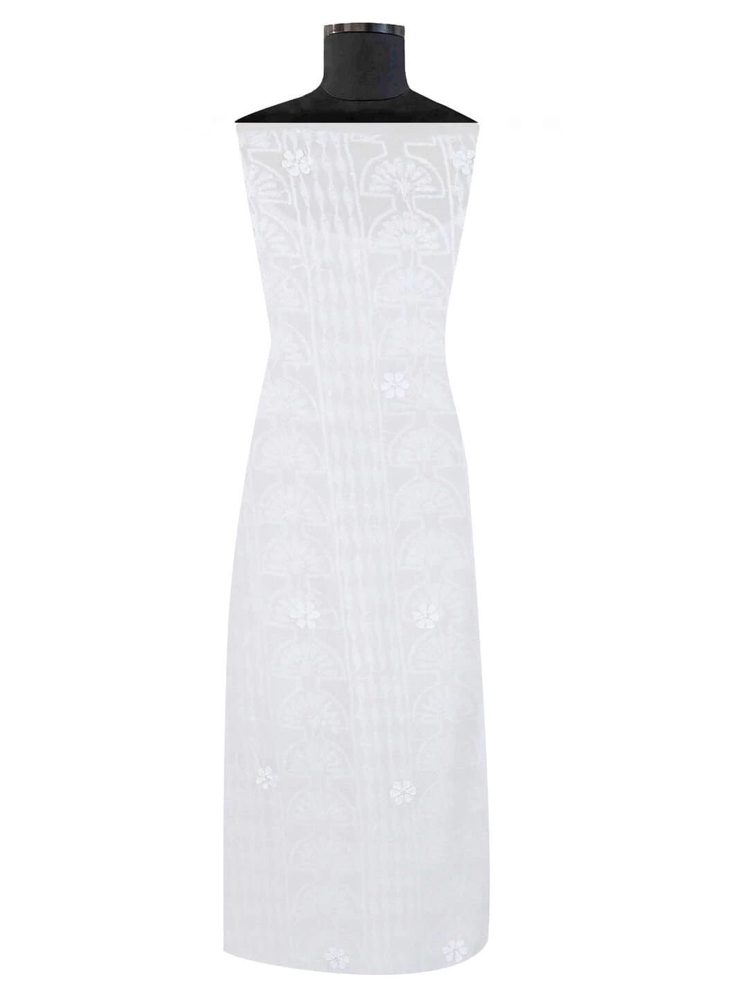 Ada Hand Embroidered White Georgette Lucknowi Chikankari Unstitched Kurta Dupatta Set With Zari Work 01A192313