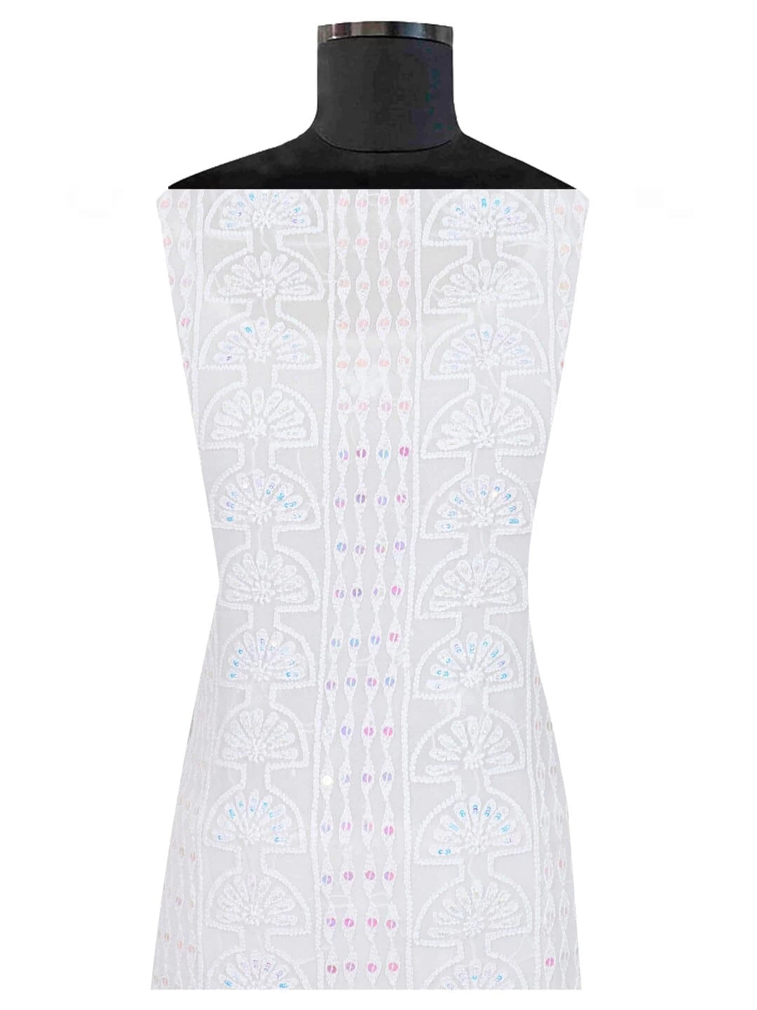 Ada Hand Embroidered White Georgette Lucknowi Chikankari Unstitched Kurta Dupatta Set With Zari Work 01A192313