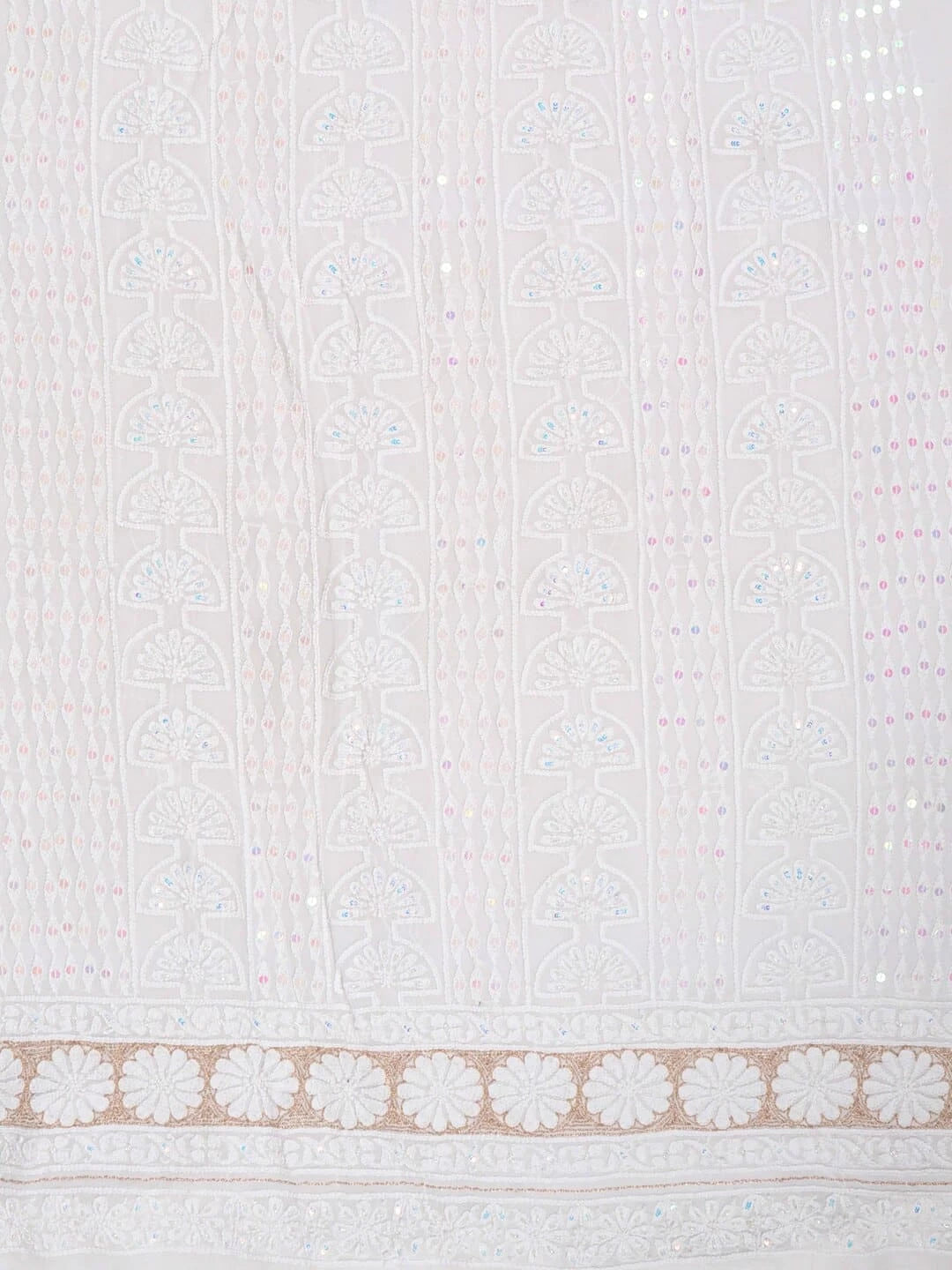 Ada Hand Embroidered White Georgette Lucknowi Chikankari Unstitched Kurta Dupatta Set With Zari Work 01A192313