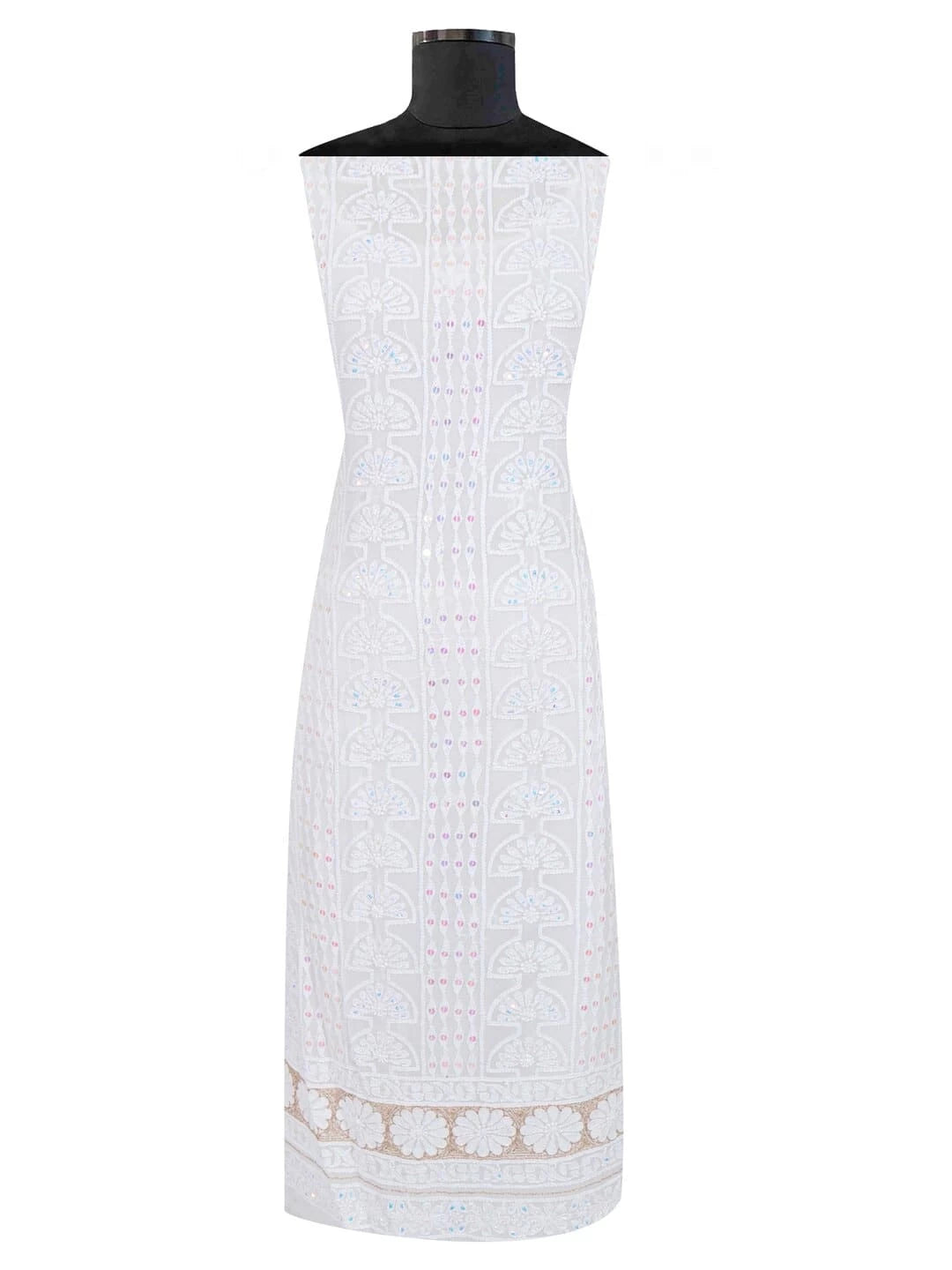 Ada Hand Embroidered White Georgette Lucknowi Chikankari Unstitched Kurta Dupatta Set With Zari Work 01A192313