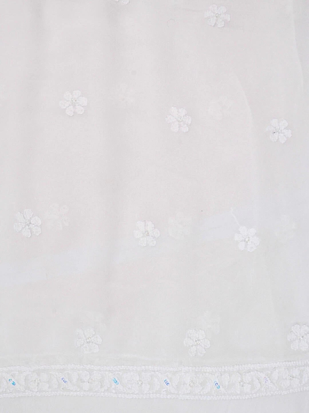 Ada Hand Embroidered White Georgette Lucknowi Chikankari Unstitched Kurta Dupatta Set With Zari Work 01A192313